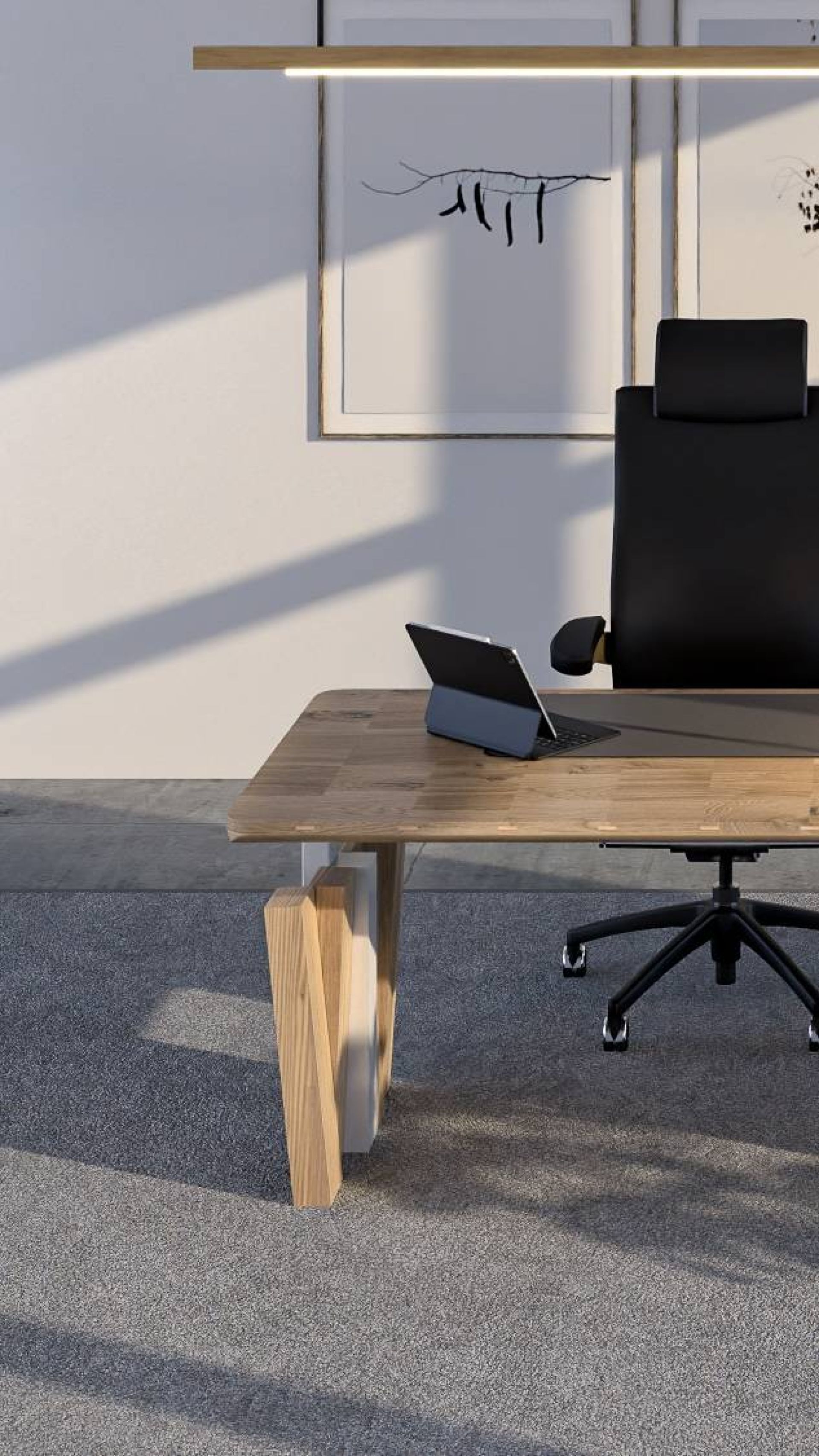 Massief houten bureau Cliff The One, elektrisch verstelbaar