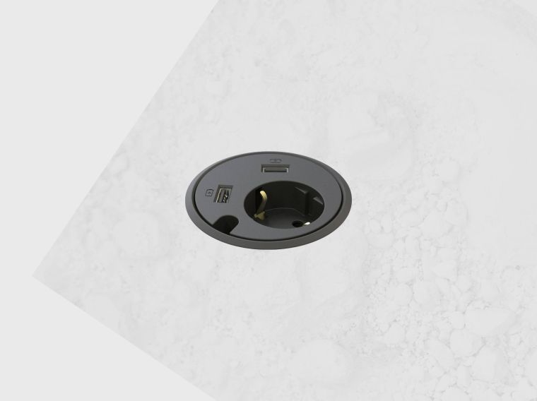 Powerdot met dubbele USB oplader zwart - 60mm