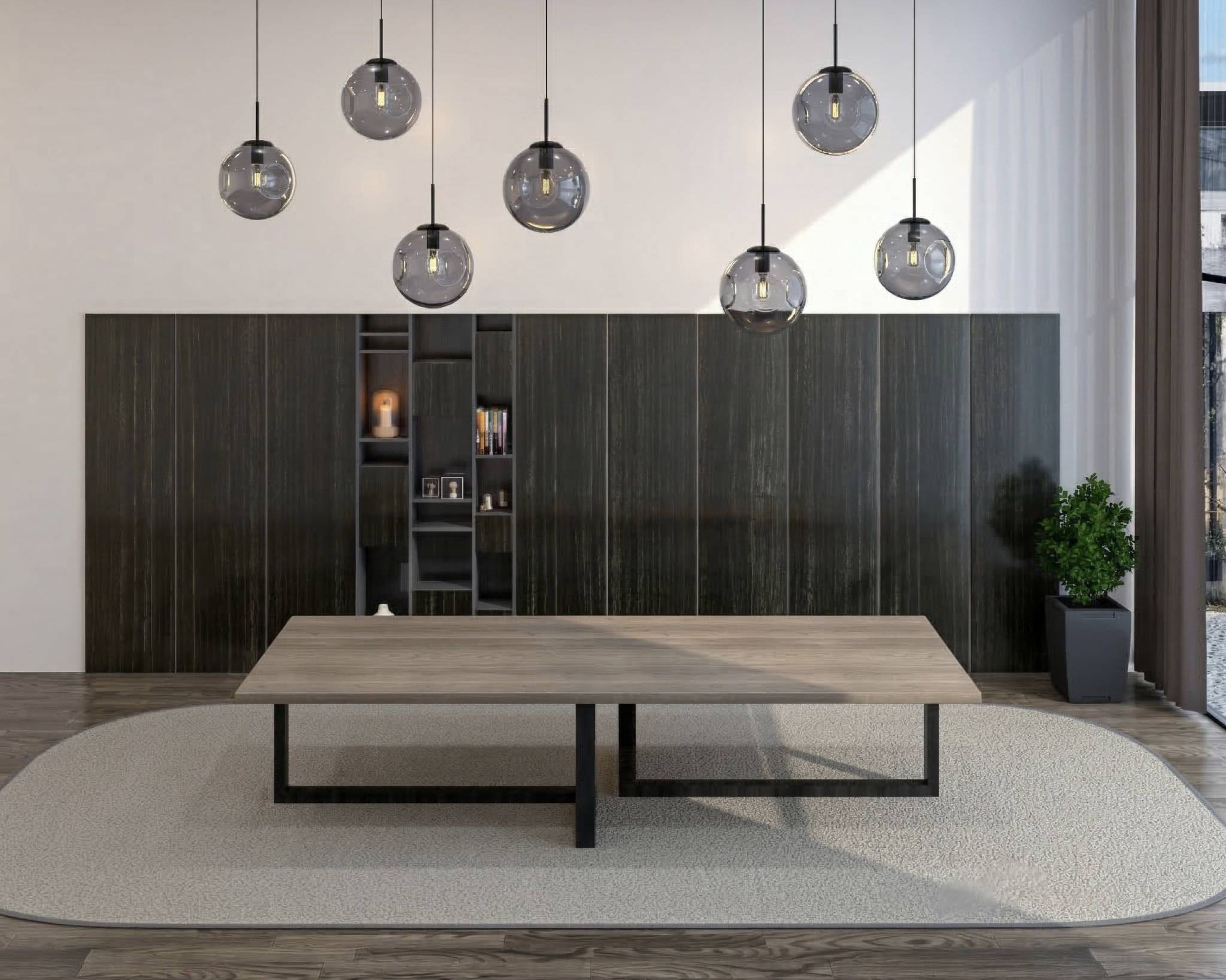 Taupe eiken behandeld bureaublad met zwart onderstel