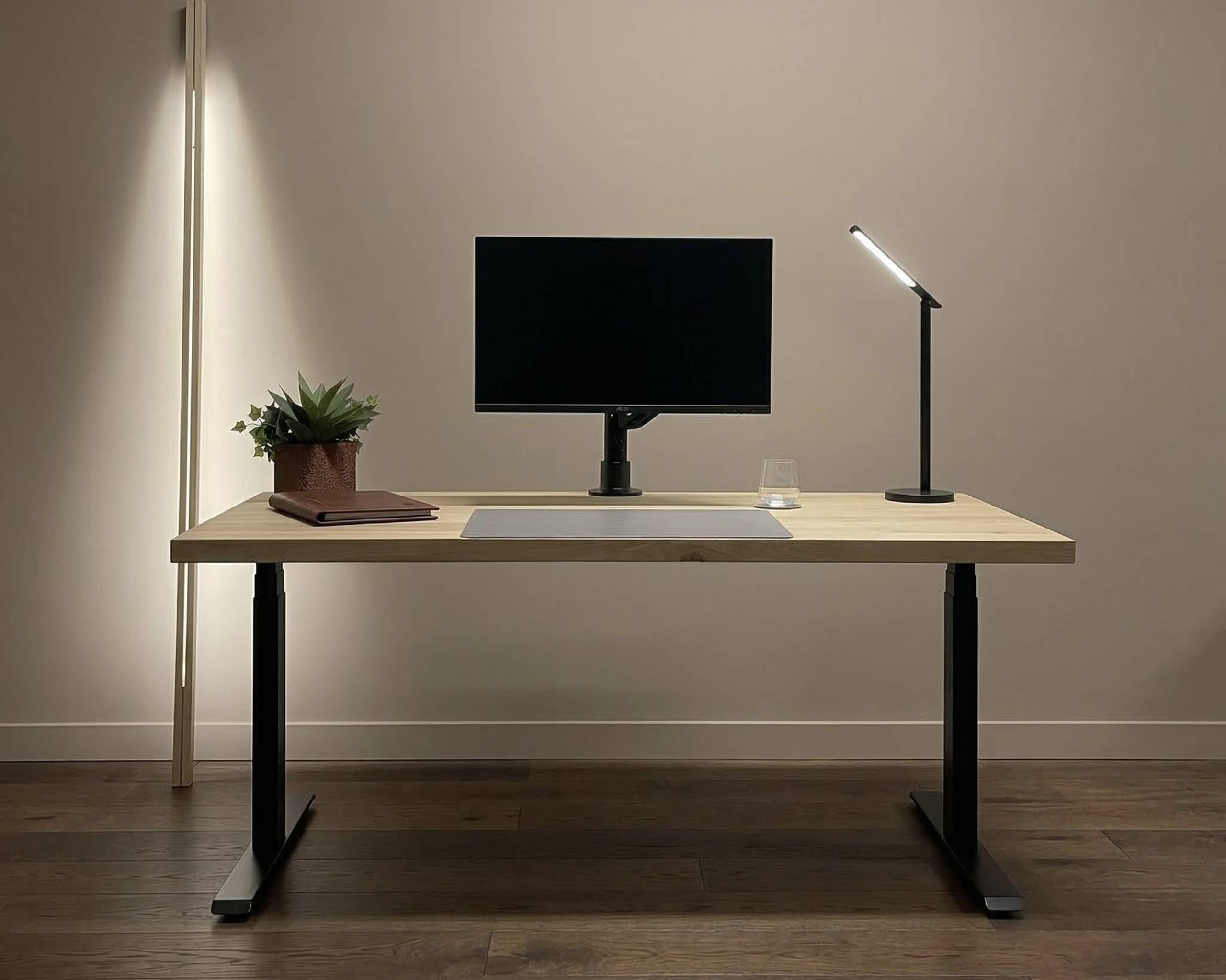 Blank eiken verdikte rand 40mm met zwart onderstel